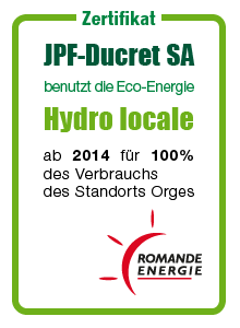 Romande-Energie Zertifikat : JPF-DUCRET benutzt die Eco-Energie Hydro Locale