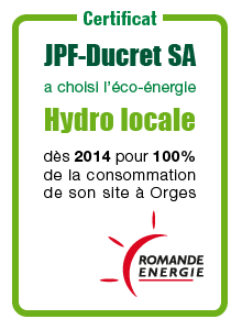 Certificat Romande-Energie : JPF-Ducret a choisi l'éco-énergie Hydro locale